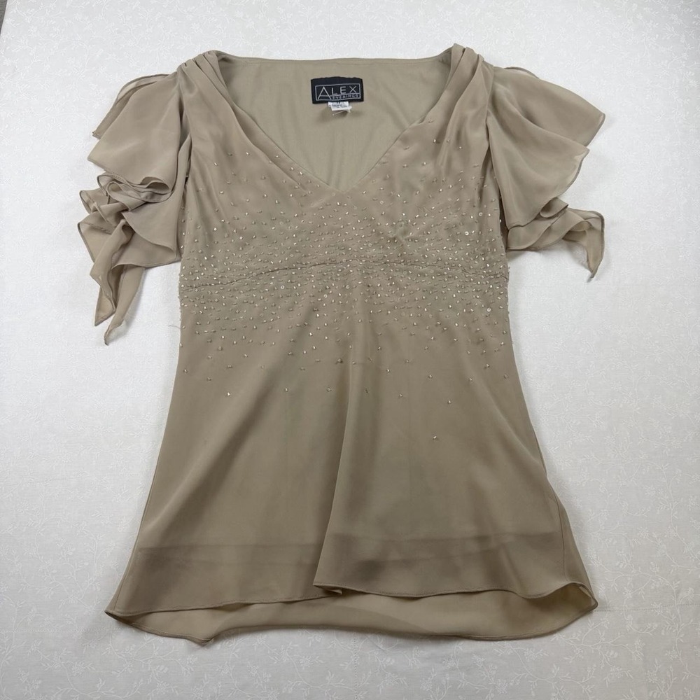 90's Alex Evenings Beaded Chiffon Top – Size M
